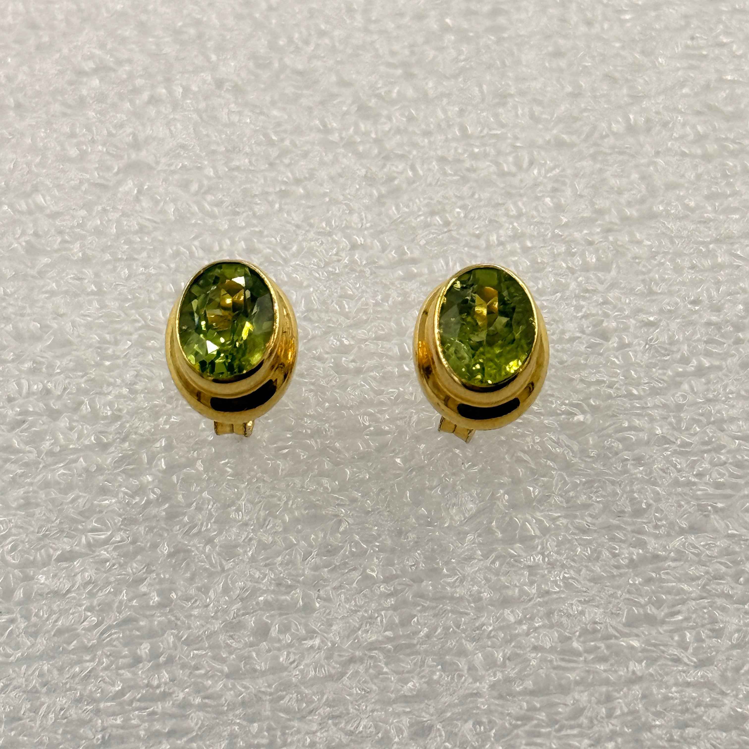 Gold Vermeil Bezeled Oval Peridot Post Earrings