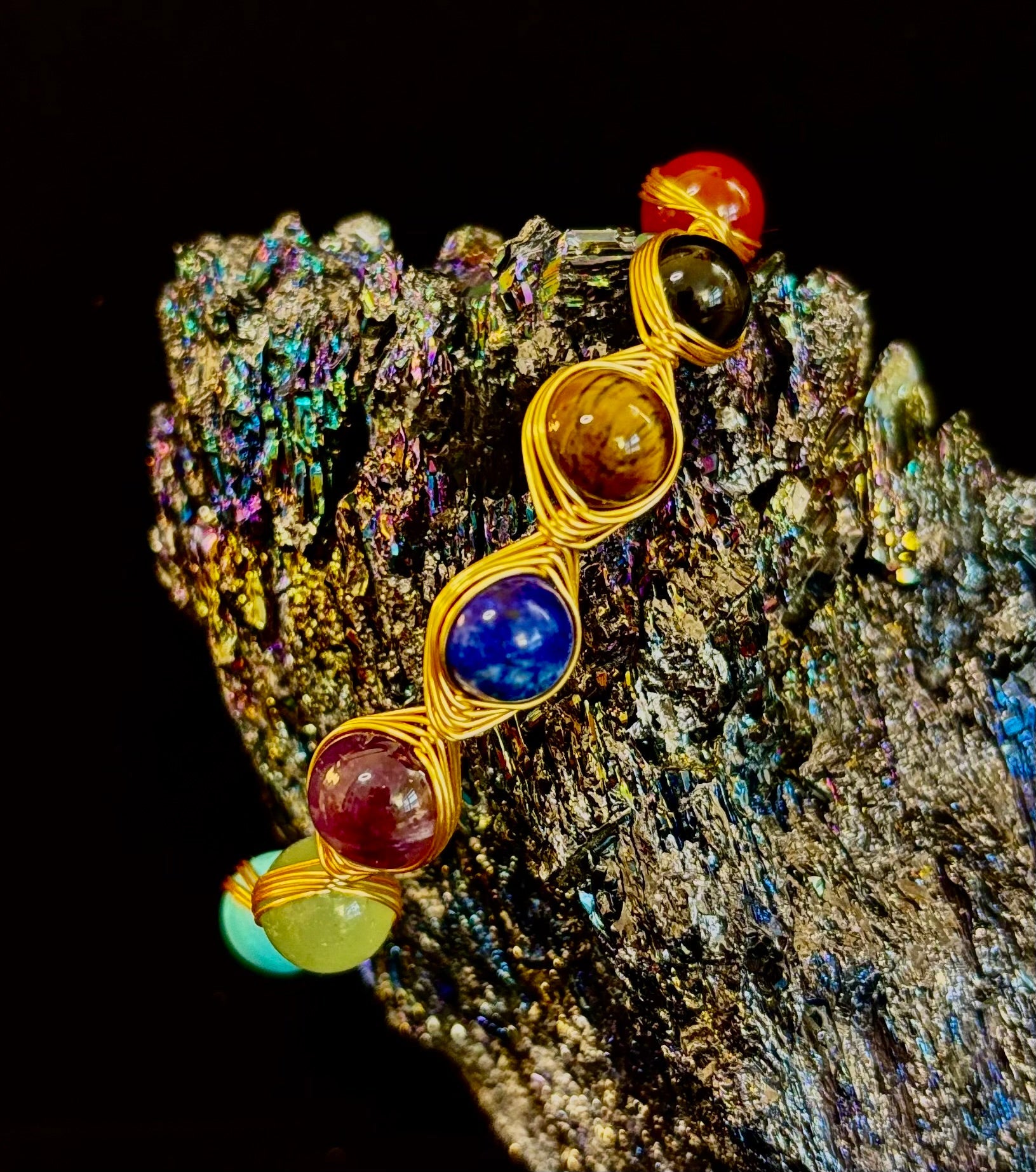 Golden Energy Flow Chakra Bracelet — Mixed Gemstone Wire Wrap