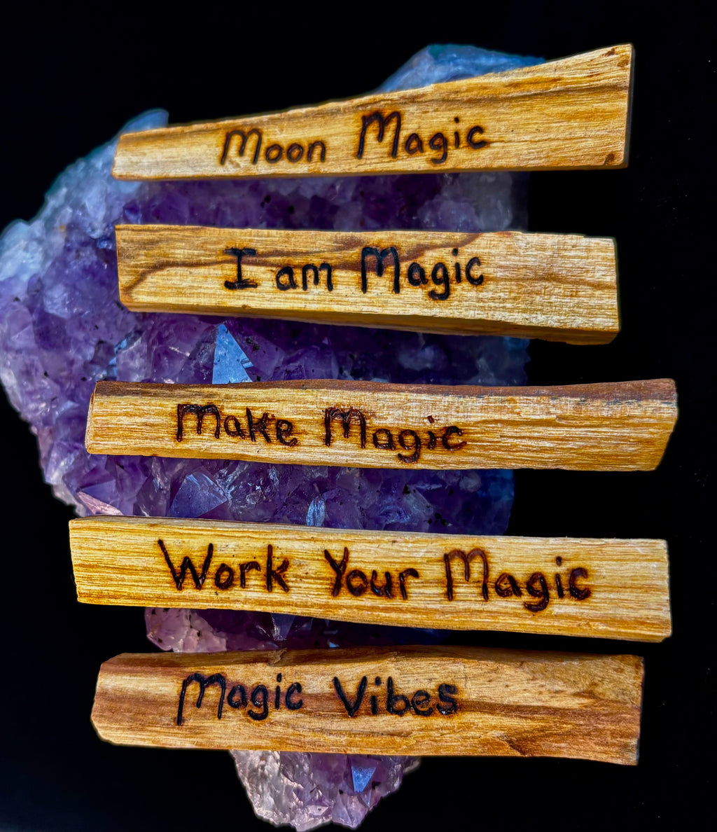 Hand-Engraved Palo Santo Smudge Sticks — Sustainable Peruvian Holy Wood with Positive Affirmations & Energy Cleansing