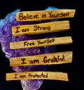 Hand-Engraved Palo Santo Smudge Sticks — Sustainable Peruvian Holy Wood with Positive Affirmations & Energy Cleansing