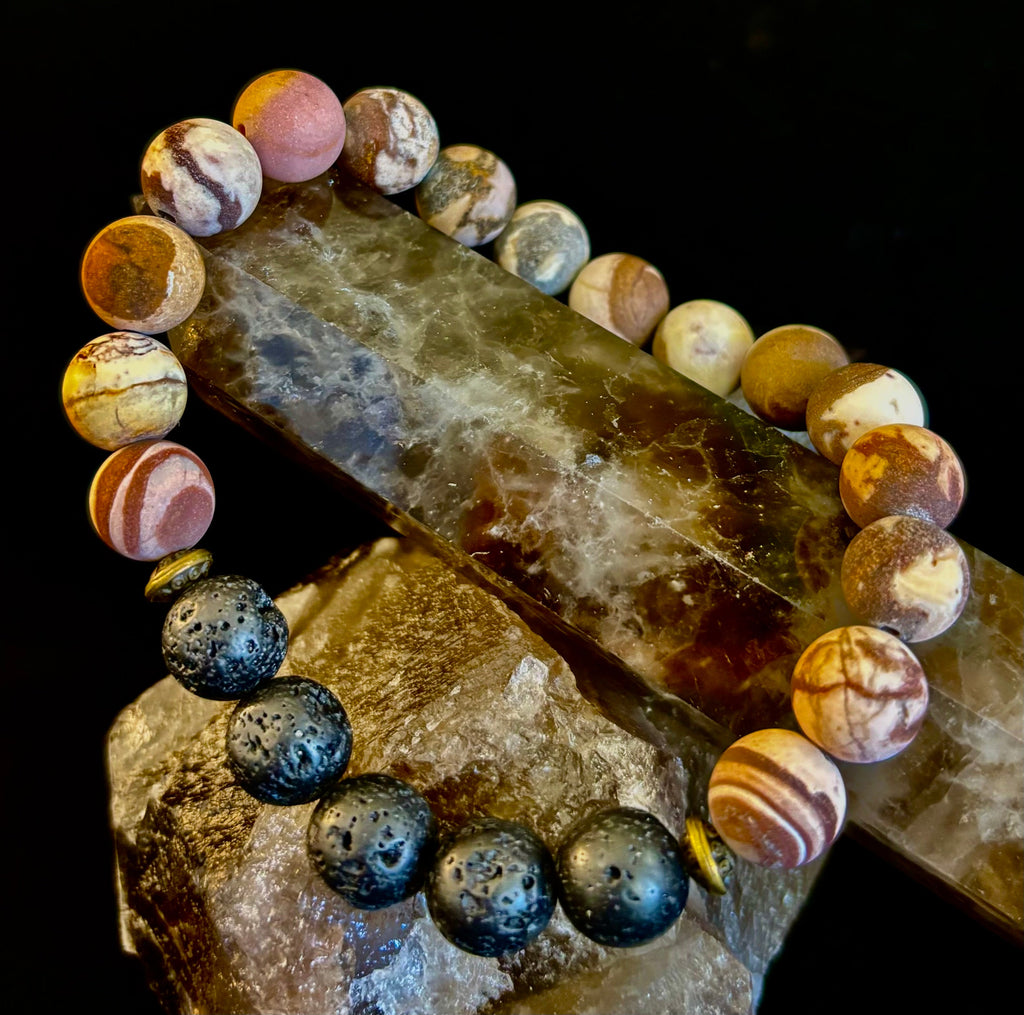 Matte Brown Zebra Jasper Lava Rock Diffuser Bracelet
