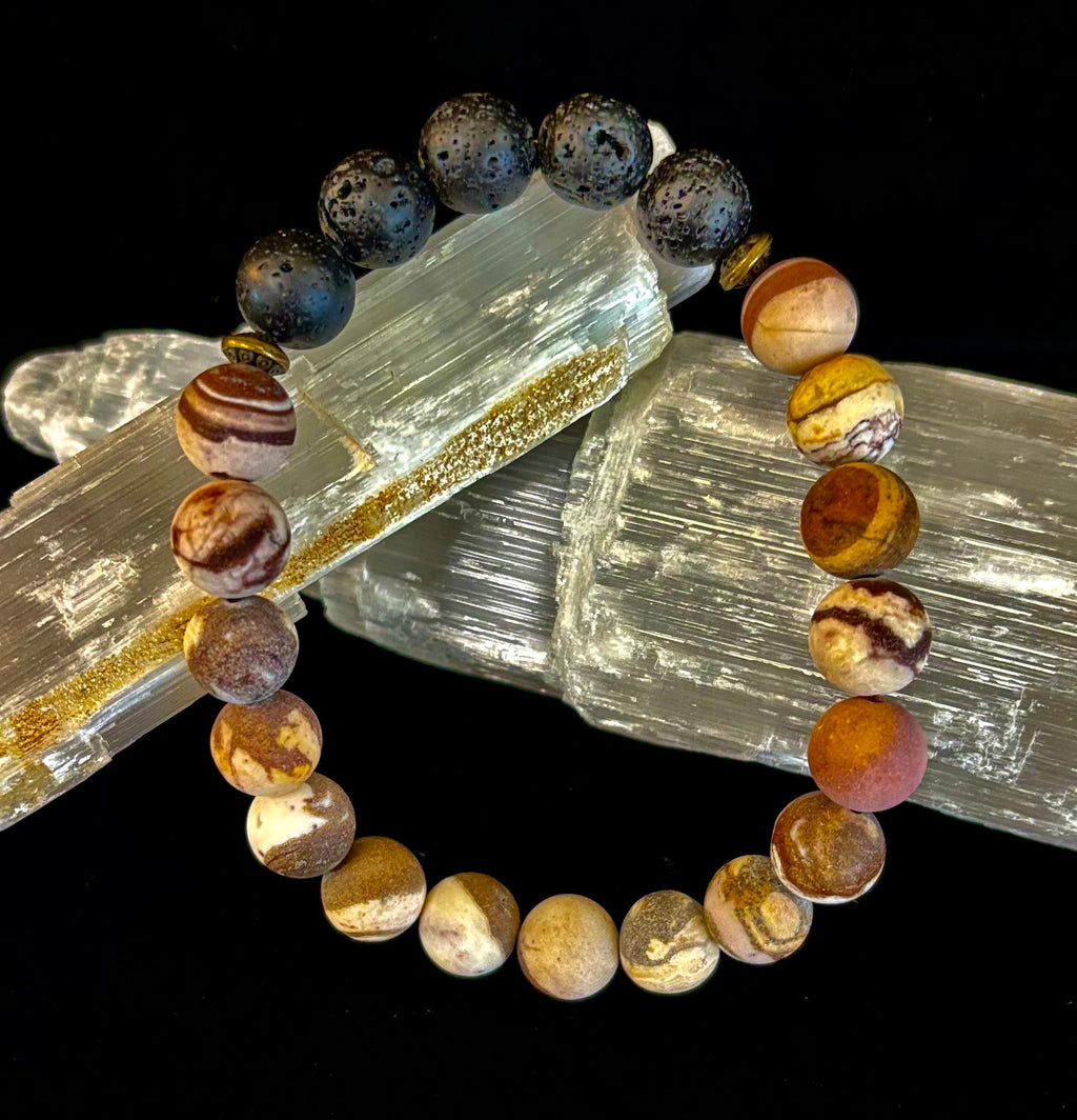 Matte Brown Zebra Jasper Lava Rock Diffuser Bracelet