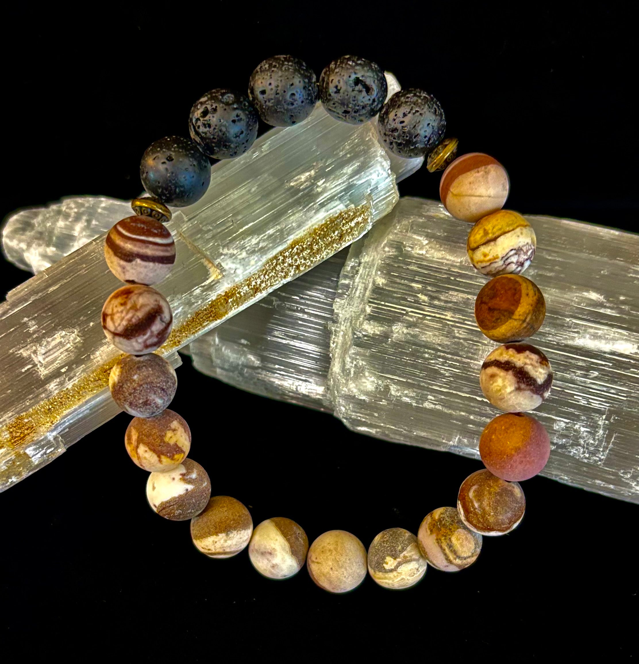 Matte Brown Zebra Jasper Lava Rock Diffuser Bracelet