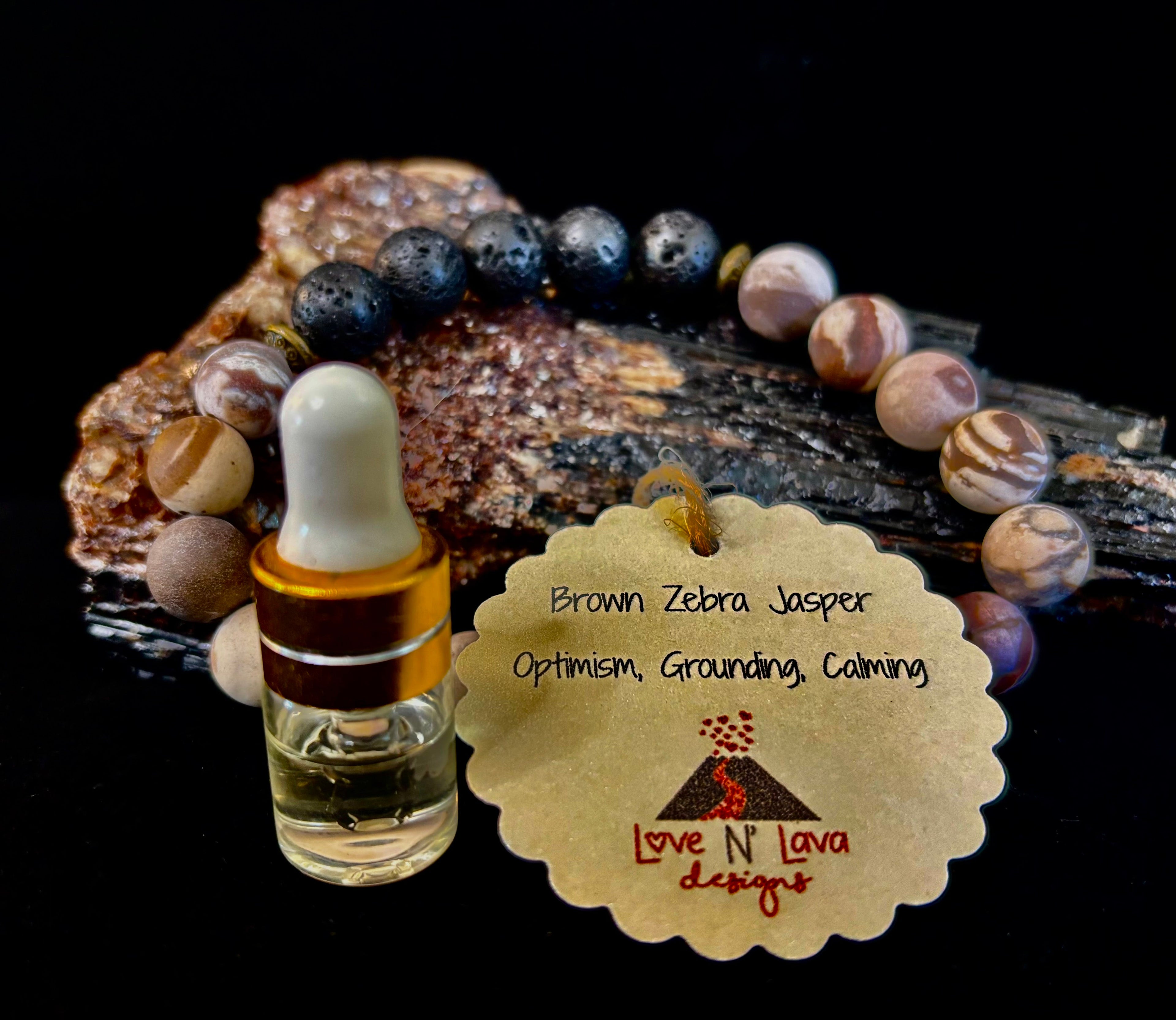 Matte Brown Zebra Jasper Lava Rock Diffuser Bracelet