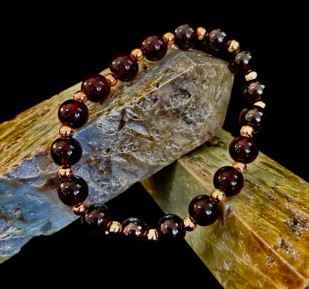 Passion & Strength Garnet Bracelet – Delicate Gemstone Bracelet with Copper Accents