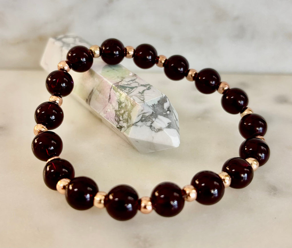 Passion & Strength Garnet Bracelet – Delicate Gemstone Bracelet with Copper Accents