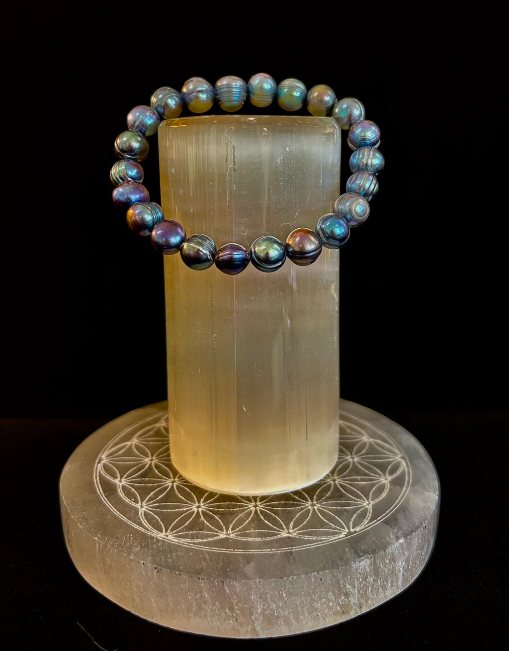 Iridescent Peacock Freshwater Pearl Bracelet – Natural Pearl Bracelet for Medium Wrists