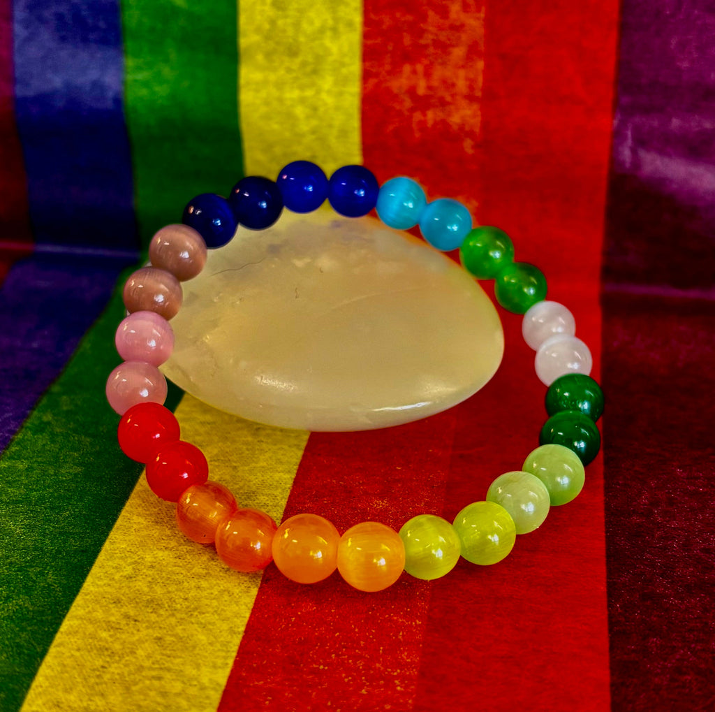 Rainbow Cat’s Eye Beaded Bracelet – Chakra Inspired Multicolor Bracelet | Pride Energy Jewelry