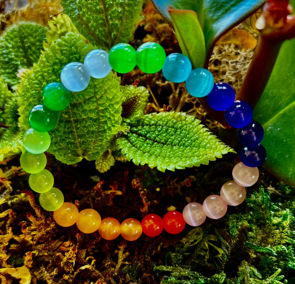 Rainbow Cat’s Eye Beaded Bracelet – Chakra Inspired Multicolor Bracelet | Pride Energy Jewelry