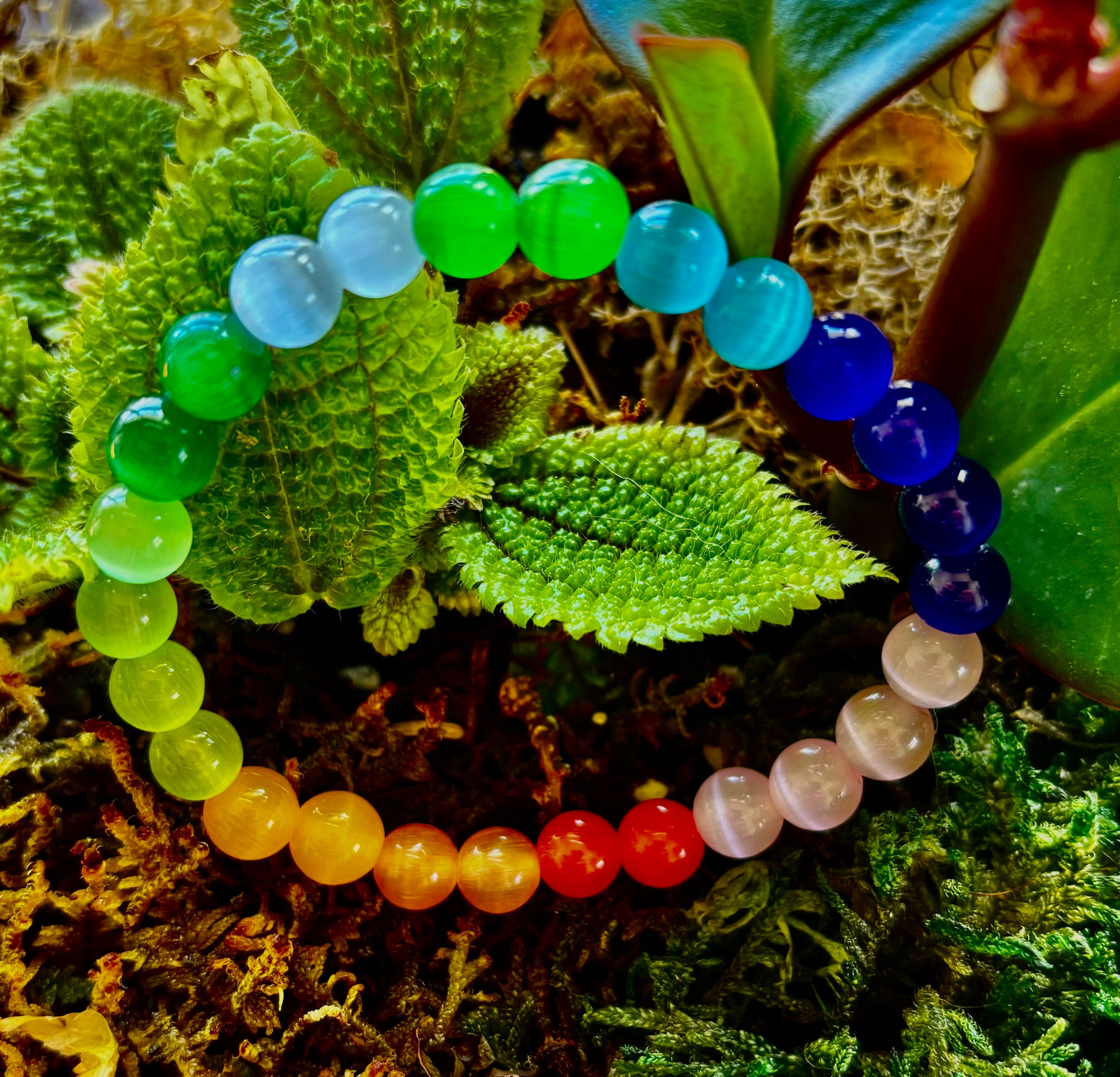 Rainbow Cat’s Eye Beaded Bracelet – Chakra Inspired Multicolor Bracelet | Pride Energy Jewelry