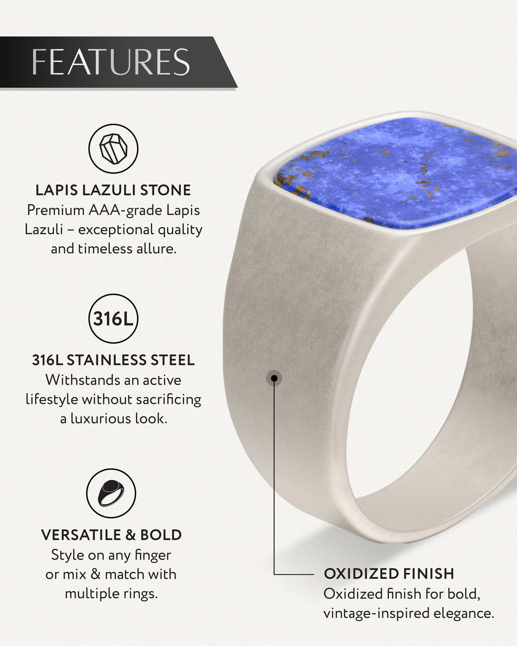 Lapis Lazuli Cushion Signet Ring