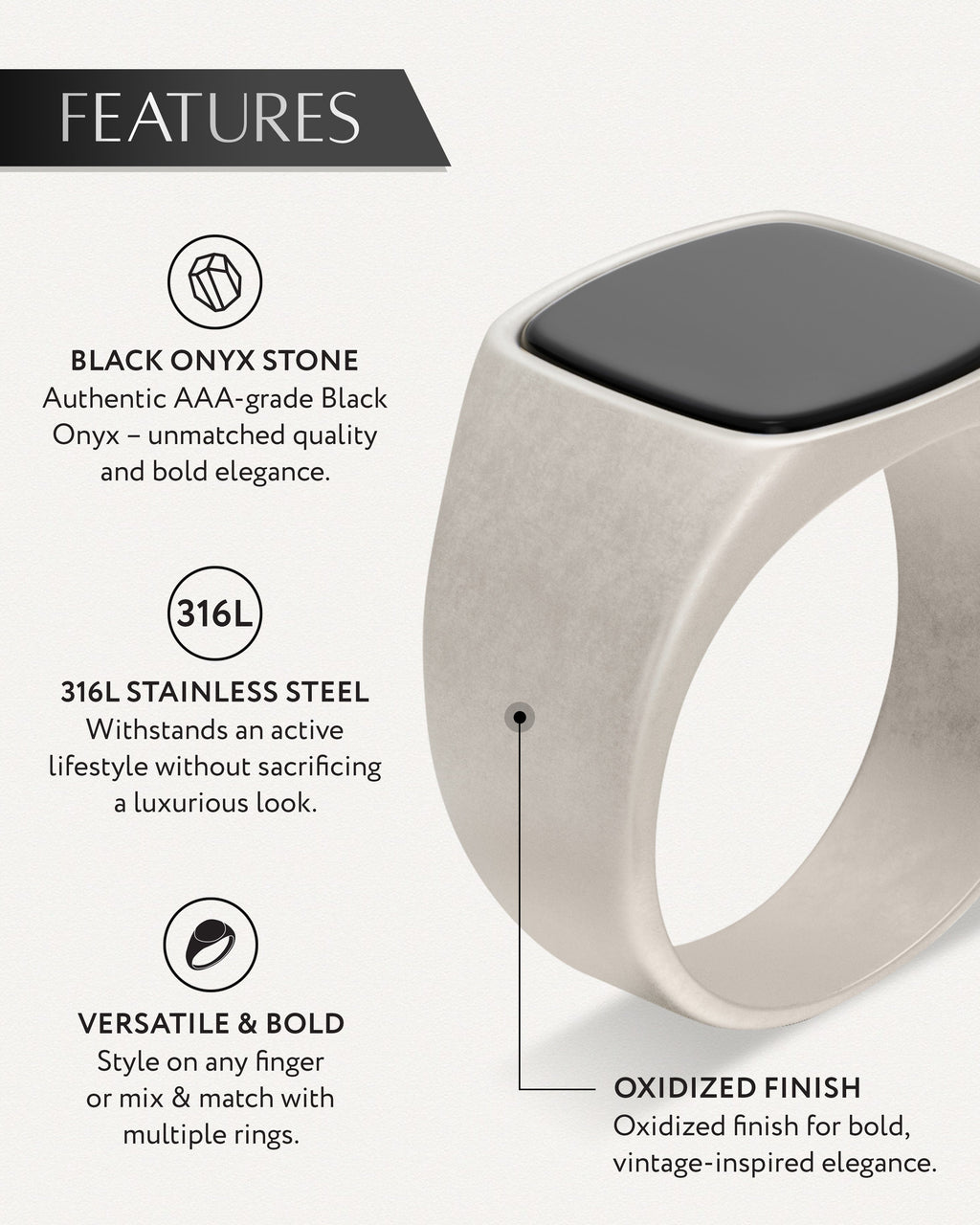 Black Onyx Cushion Signet Ring