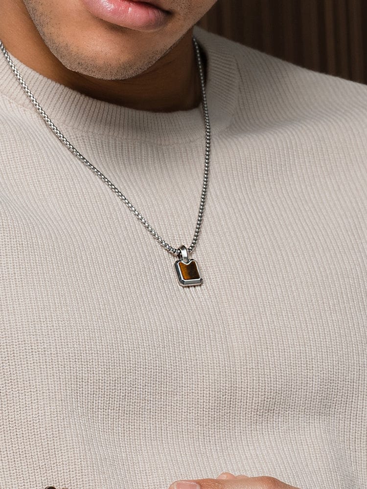 Tiger Eye Square Pendant Necklace