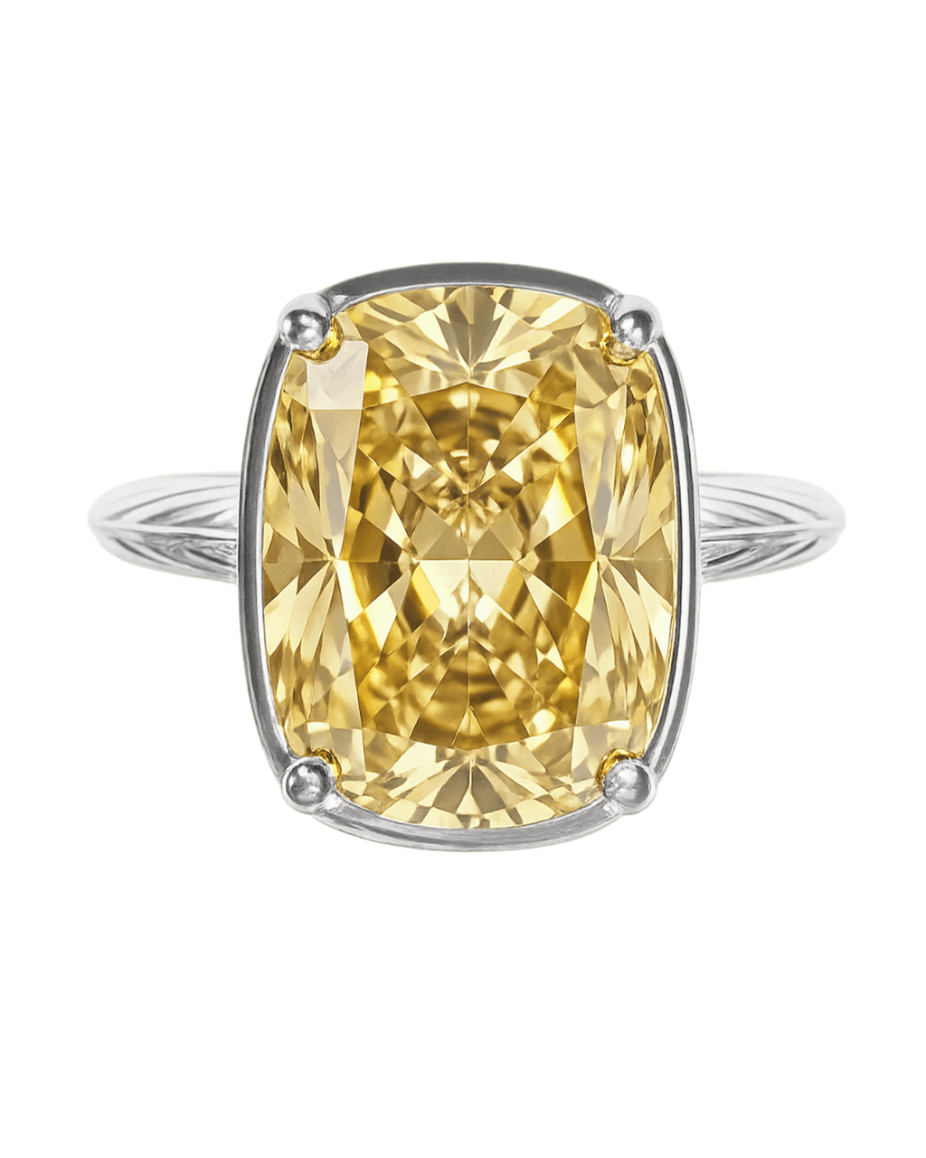 Sterling Silver Elongated Cushion Light Yellow CZ Cocktail Ring