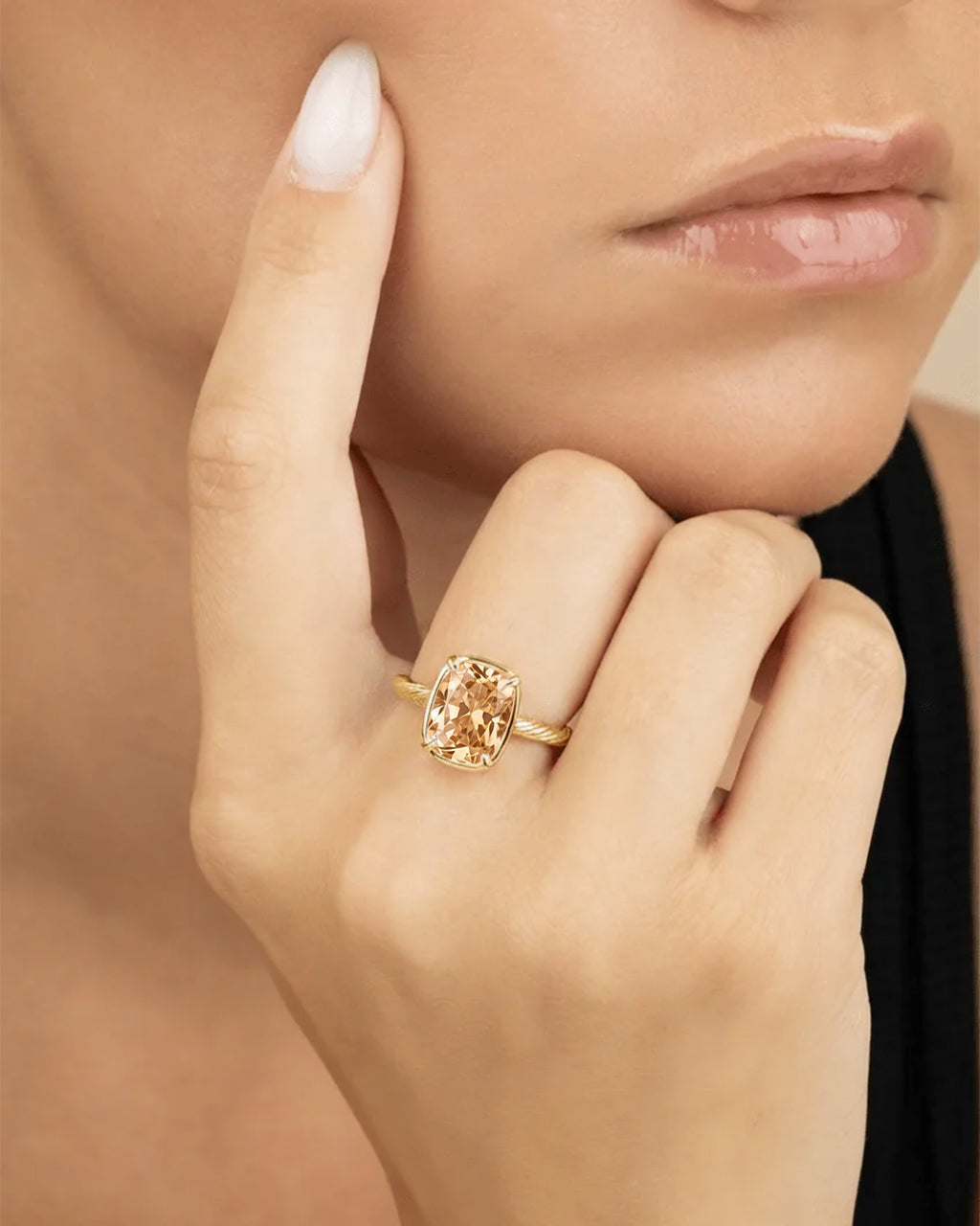 Sterling Silver Mini Champagne Elongated Cushion Ring