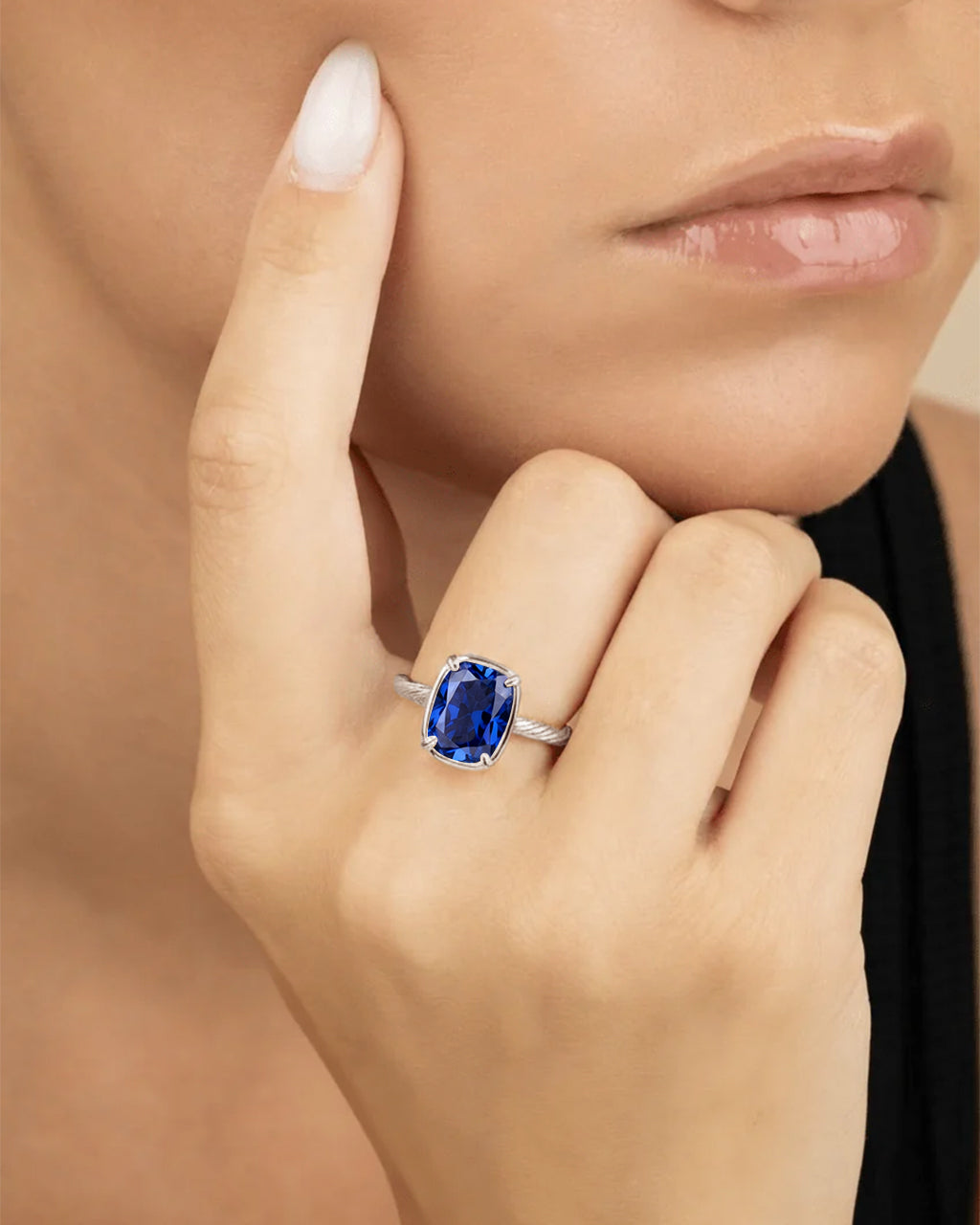 Sterling Silver Mini Sapphire Cushion Ring