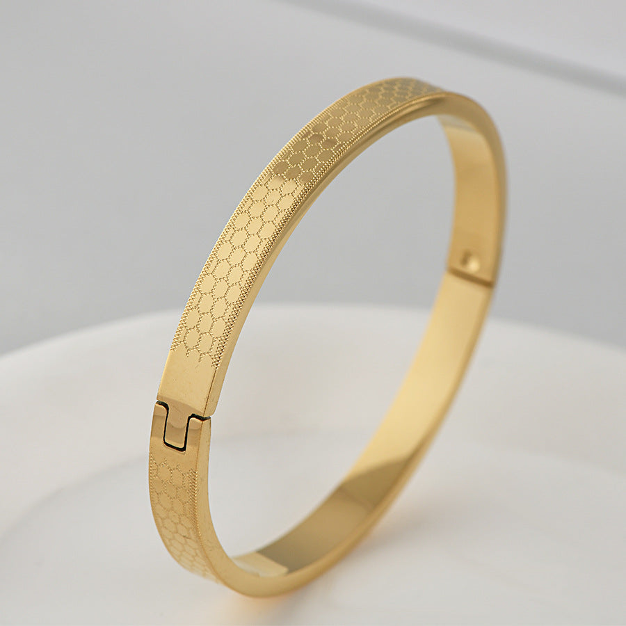 Steel Creative Simple Corrosion Diamond Plaid Pattern Buckle Couple Bracelets