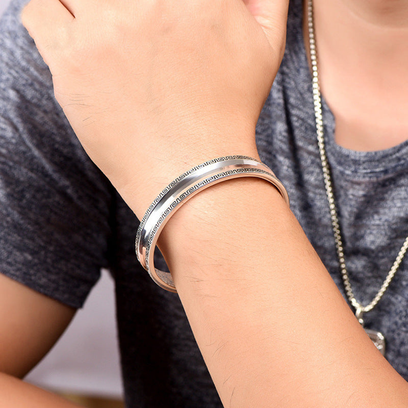 Men's Texture Open Hand Solid Ripple Concave Bracelet