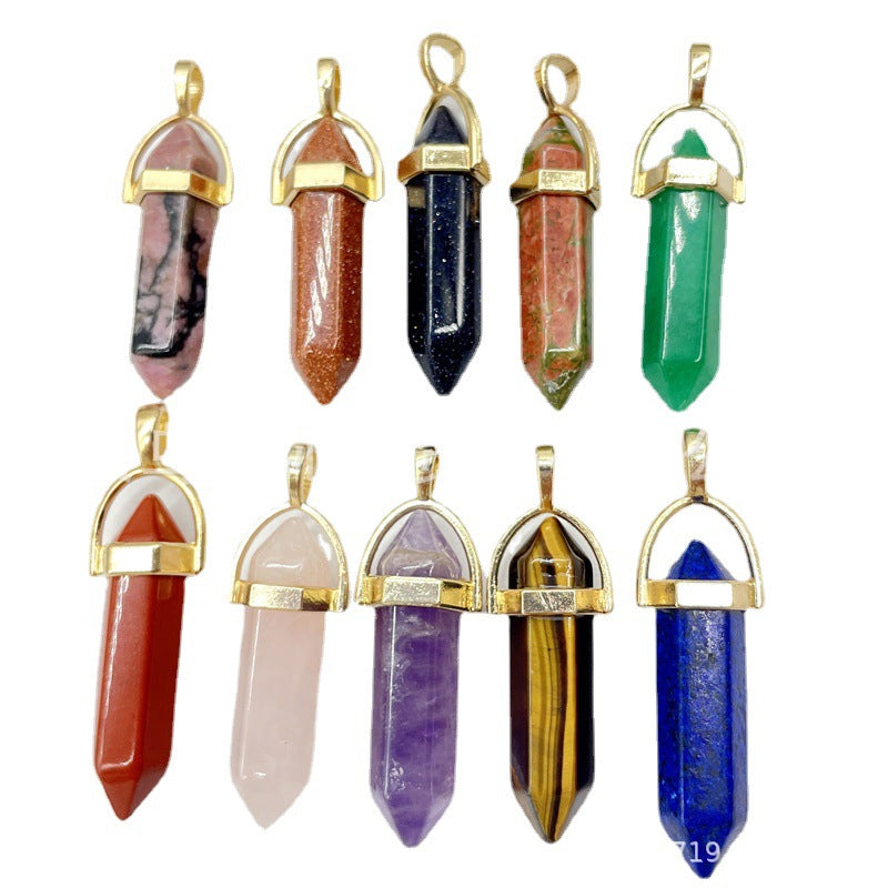 Gemstone Crystal Agate Bullet Gold Plated Metal Pendant