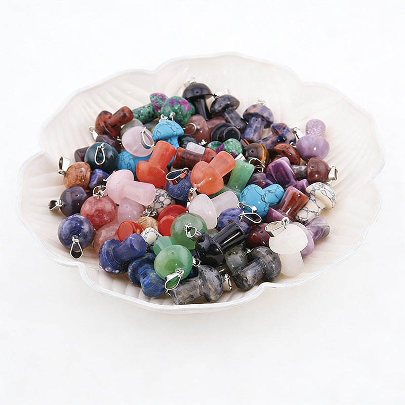 Natural Crystal Jade Mushroom Tigereye Pink Pendant