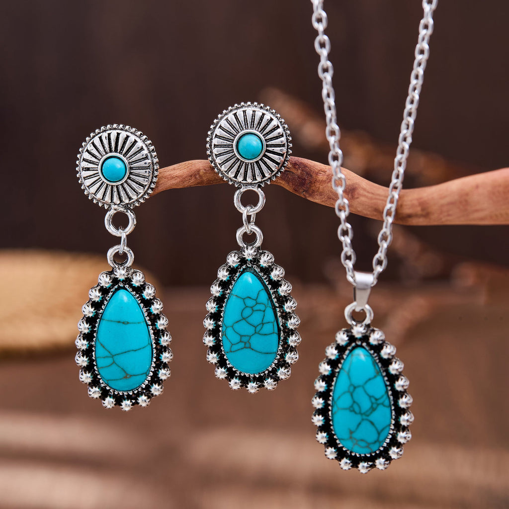 Vintage Water Drop Inlaid Turquoise Ear Rings
