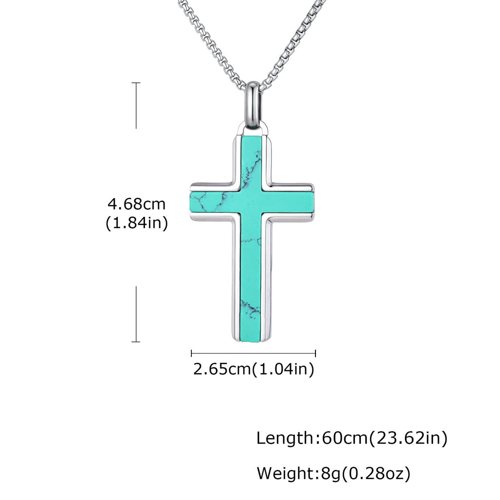 Man's Stainless Steel Cross Turquoise Natural Tiger Eye Sweater Pendant