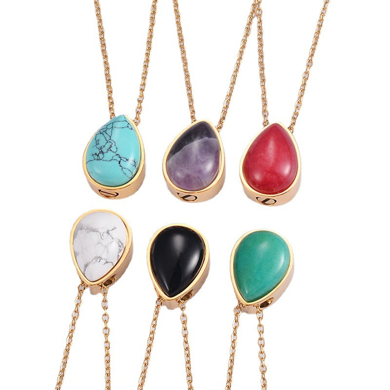 Retro Style Natural Stone Open Gold Cinerary Casket Necklaces