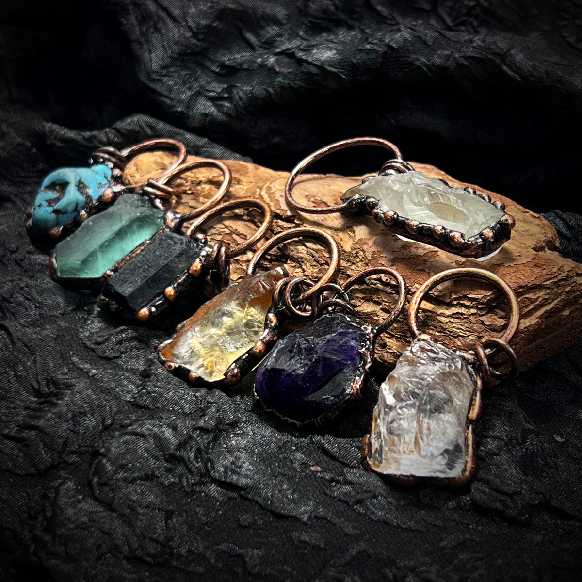 Retro Style Amethyst Citrine Fluorite Black Tourmaline White Crystal Column Pendant