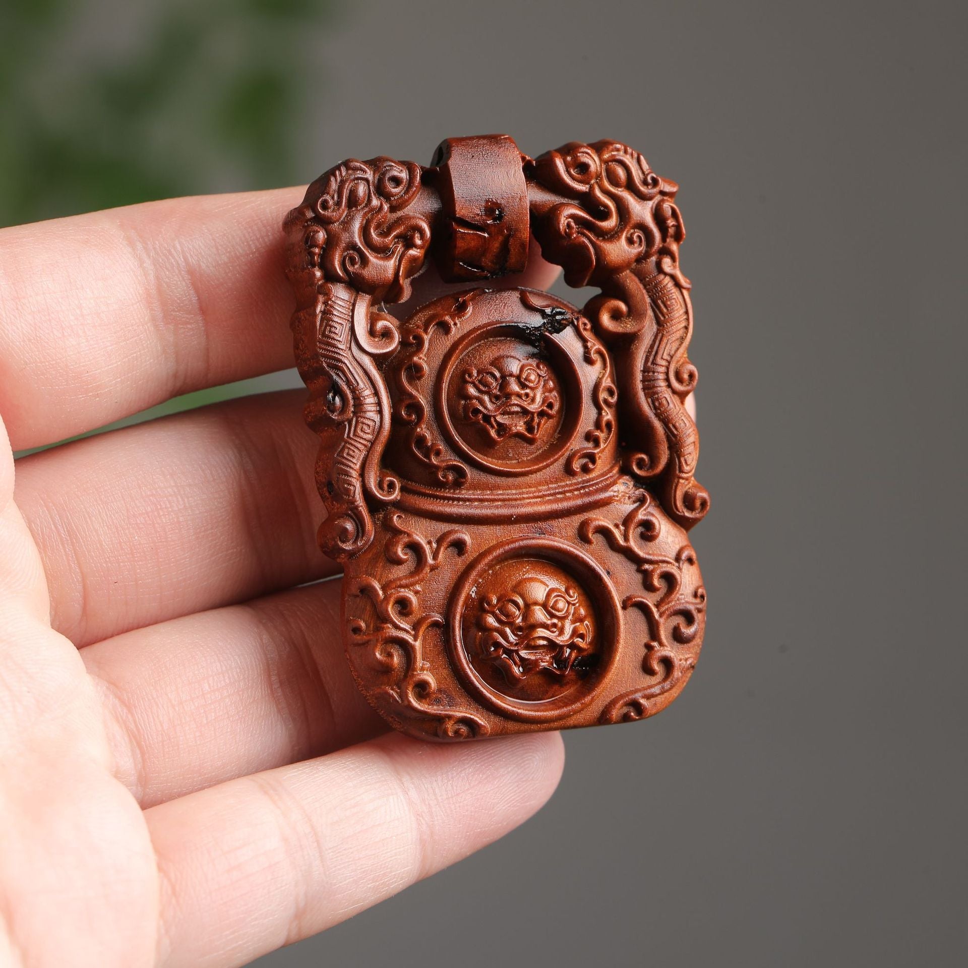 Tree Diamond Lock Double-sided Carved Lucky Safe Pendants