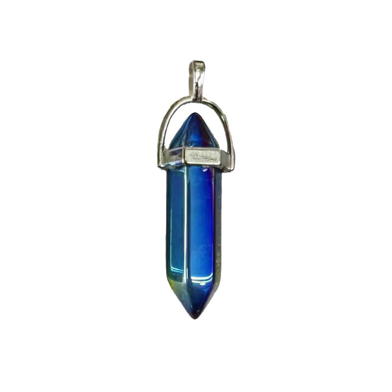Natural Crystal Hexagon Prism Pink Amethyst Double Pointed Bullet Pendant