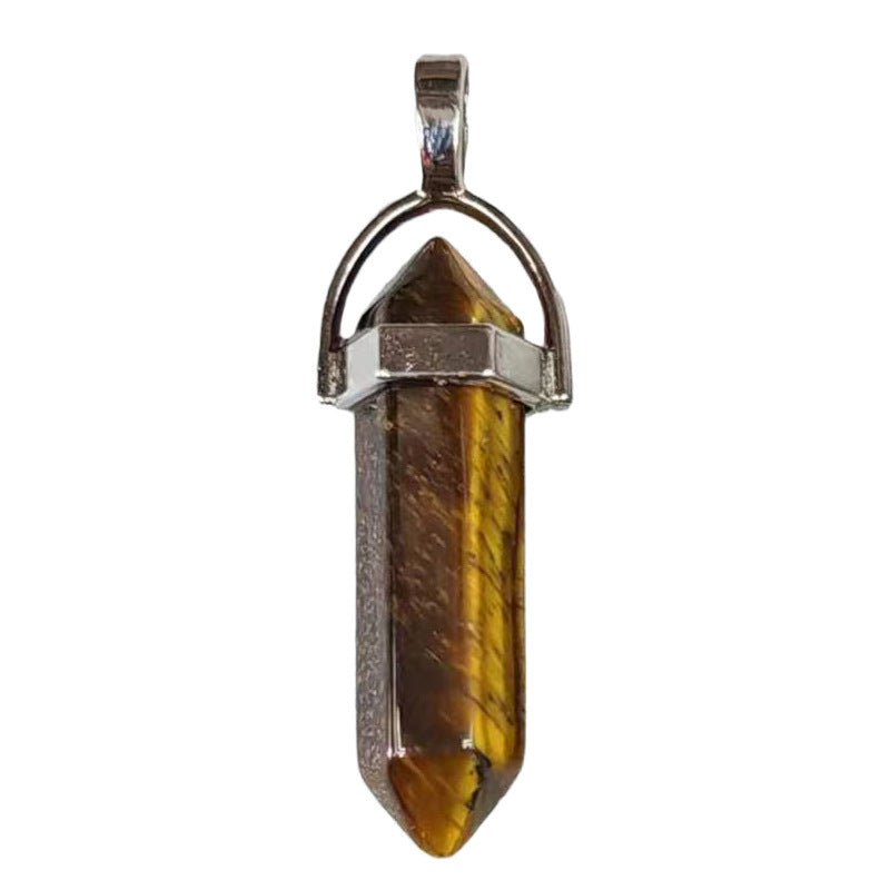 Natural Crystal Hexagon Prism Pink Amethyst Double Pointed Bullet Pendant