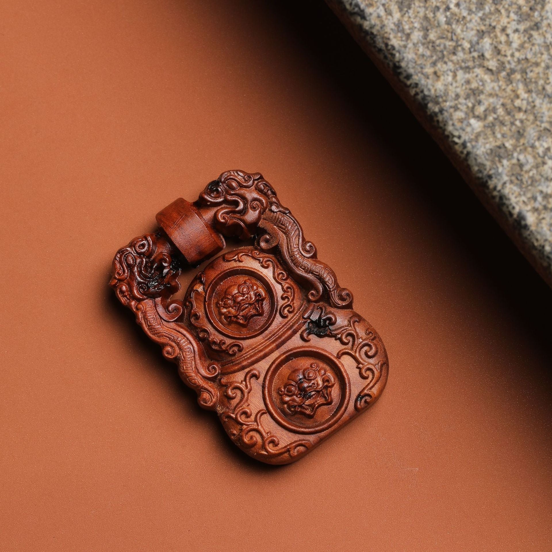 Tree Diamond Lock Double-sided Carved Lucky Safe Pendants
