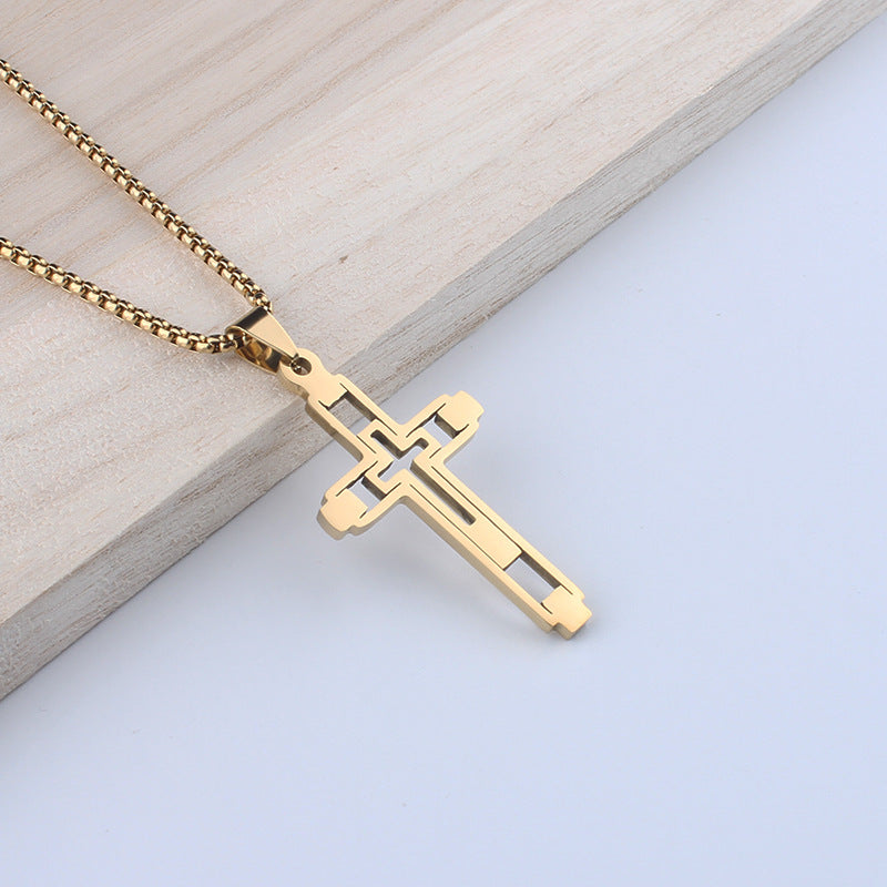 Women's & Men's Fashionable Hip Hop Cool Hollow Cross Niche Titanium Steel No Pendant