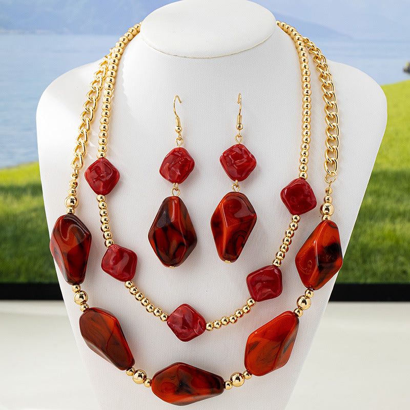 High-grade Retro Blooming Resin Simple Geometric Jewelry Set