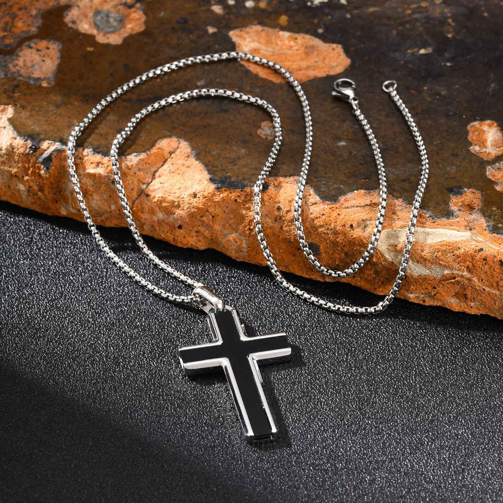 Man's Stainless Steel Cross Turquoise Natural Tiger Eye Sweater Pendant