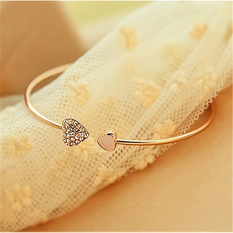 Diamond Heart Shaped Love Open Adjustable Double Bracelets
