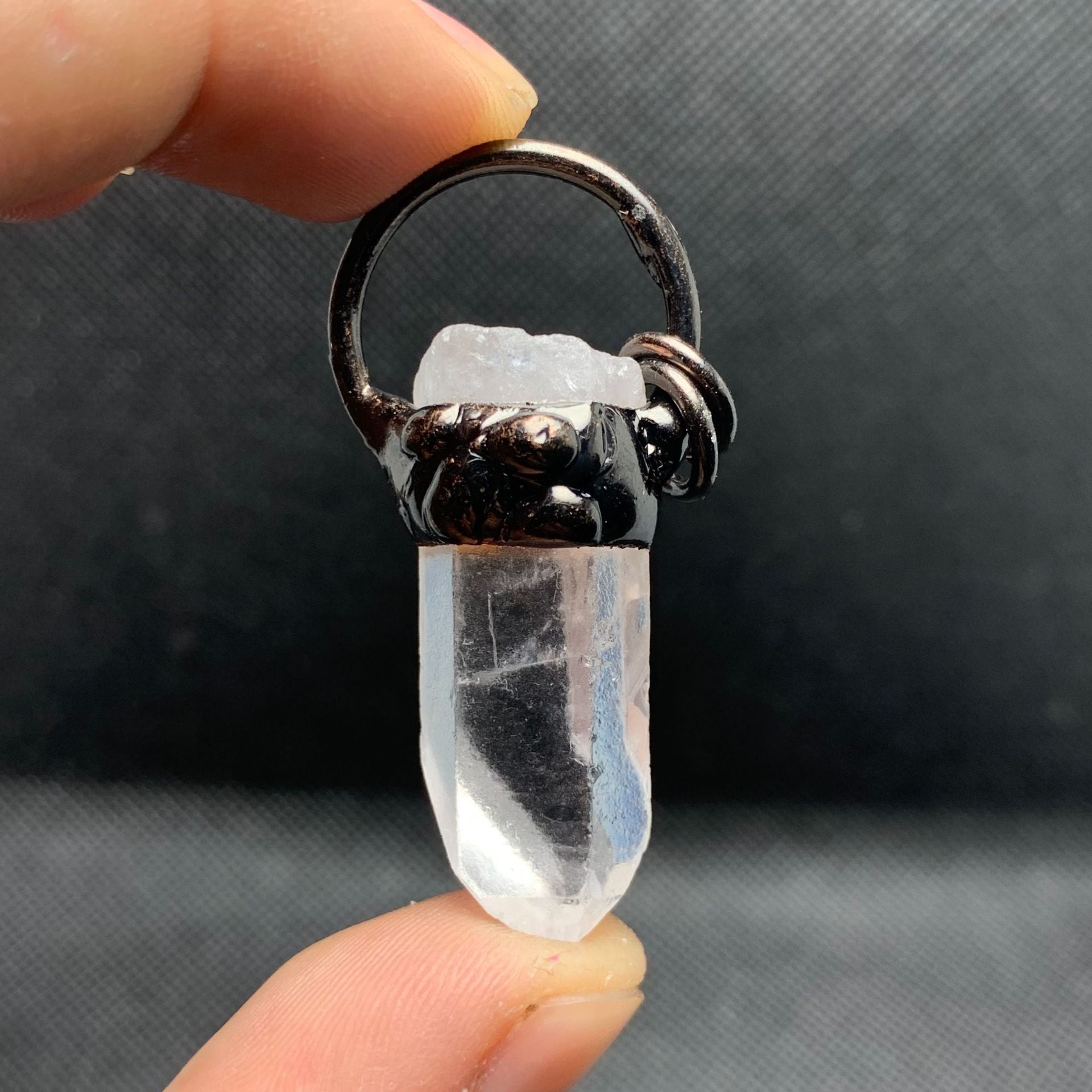 Retro Style Amethyst Citrine Fluorite Black Tourmaline White Crystal Column Pendant