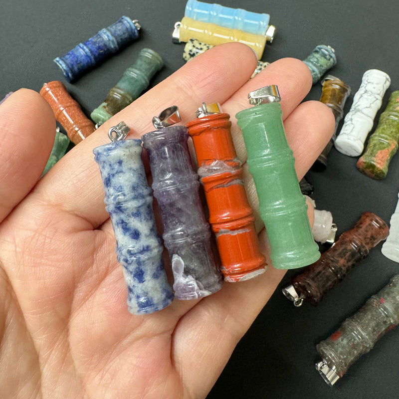 Bamboo Joint Natural Crystal Agate Stone Festival Pendants
