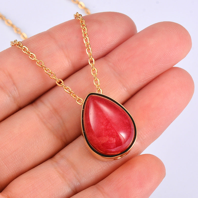 Retro Style Natural Stone Open Gold Cinerary Casket Necklaces