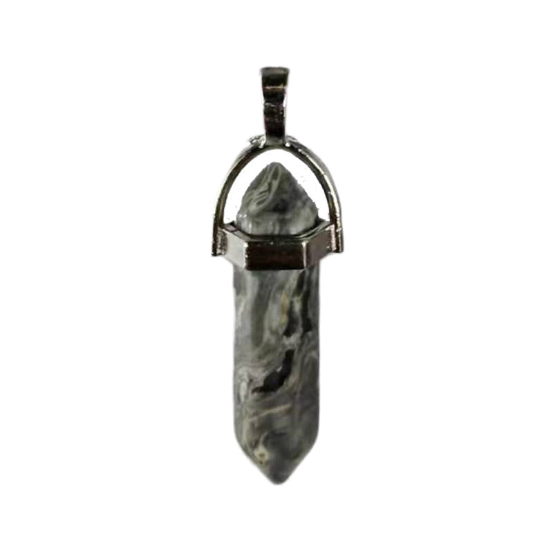 Natural Crystal Hexagon Prism Pink Amethyst Double Pointed Bullet Pendant