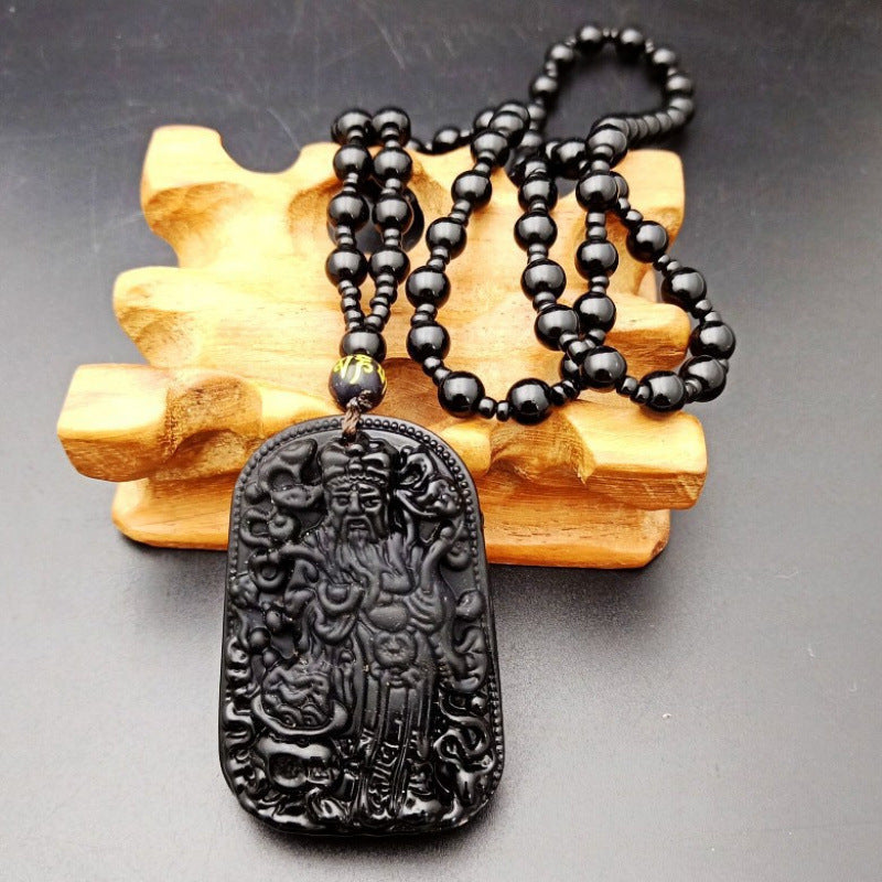 Glass Imitation Obsidian Wolf Head Dragon Gossip Elephant Avalokitesvara Pendant