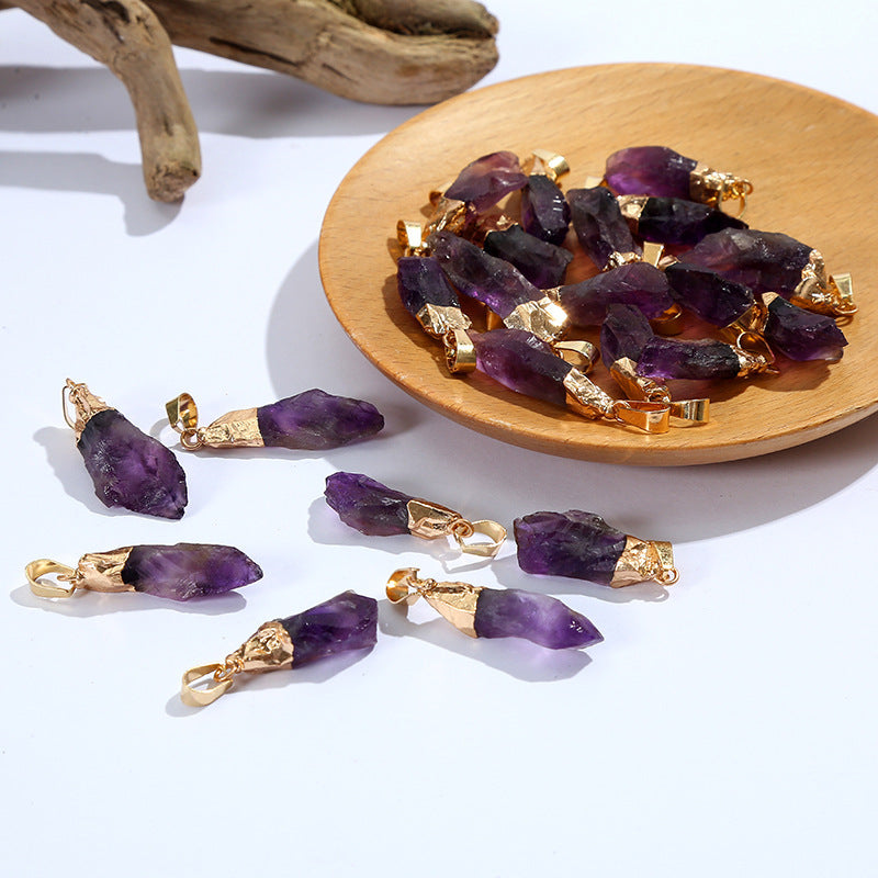 Amethyst Natural Stone Irregular Plating Rough Pendant