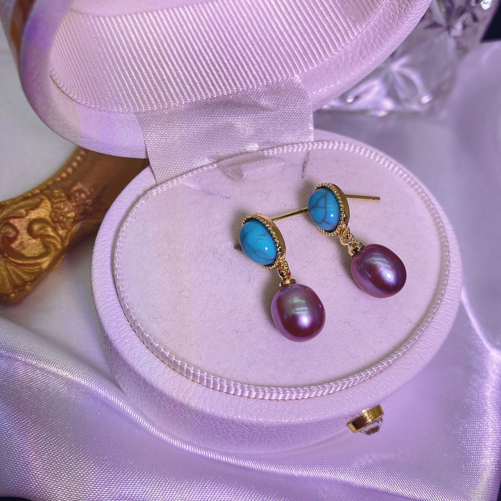 Hepburn Style Turquoise Natural Freshwater Pearl Jewelry Set