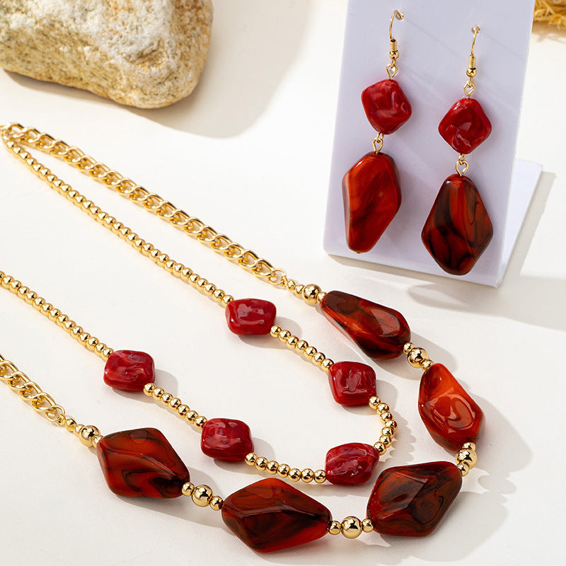 High-grade Retro Blooming Resin Simple Geometric Jewelry Set