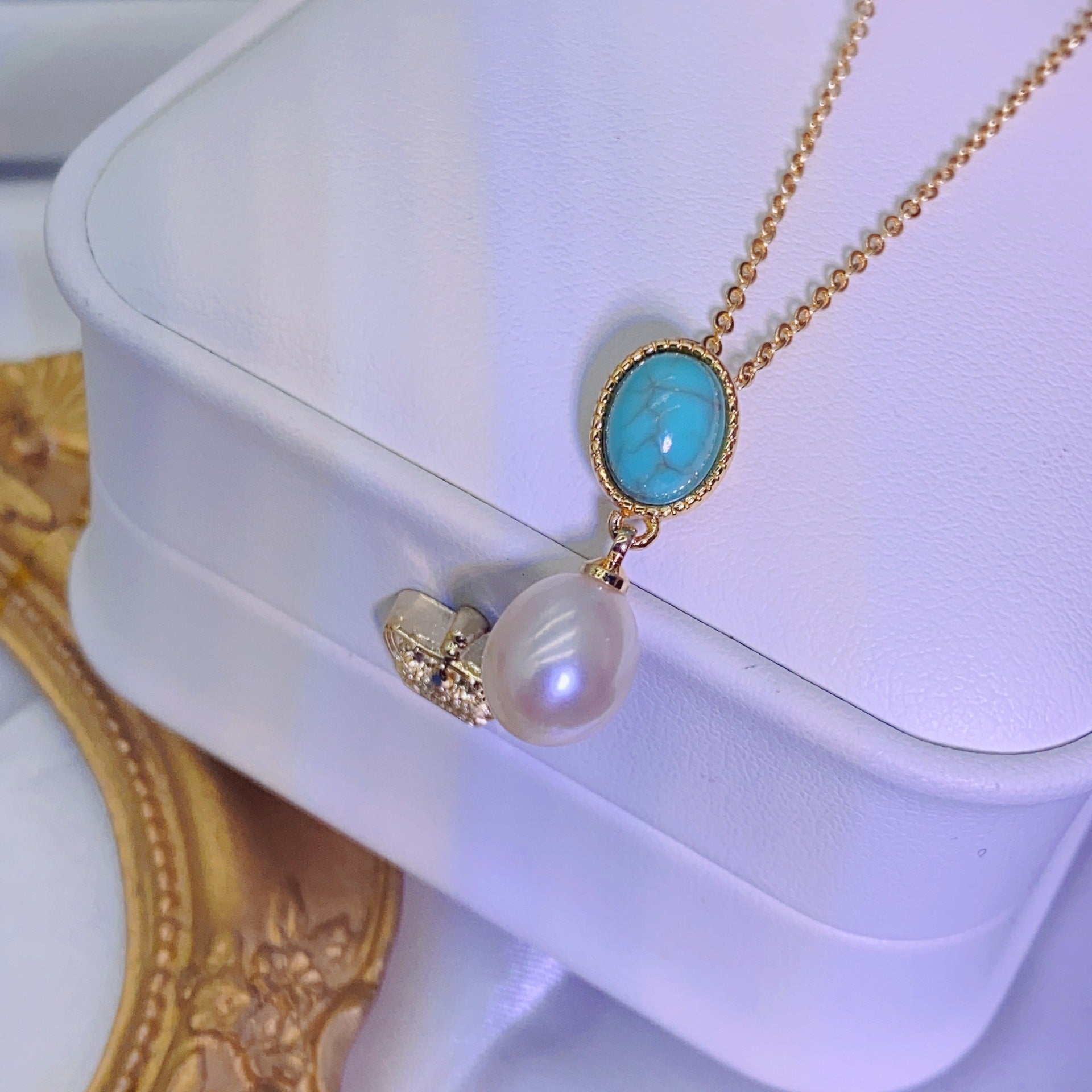 Hepburn Style Turquoise Natural Freshwater Pearl Jewelry Set