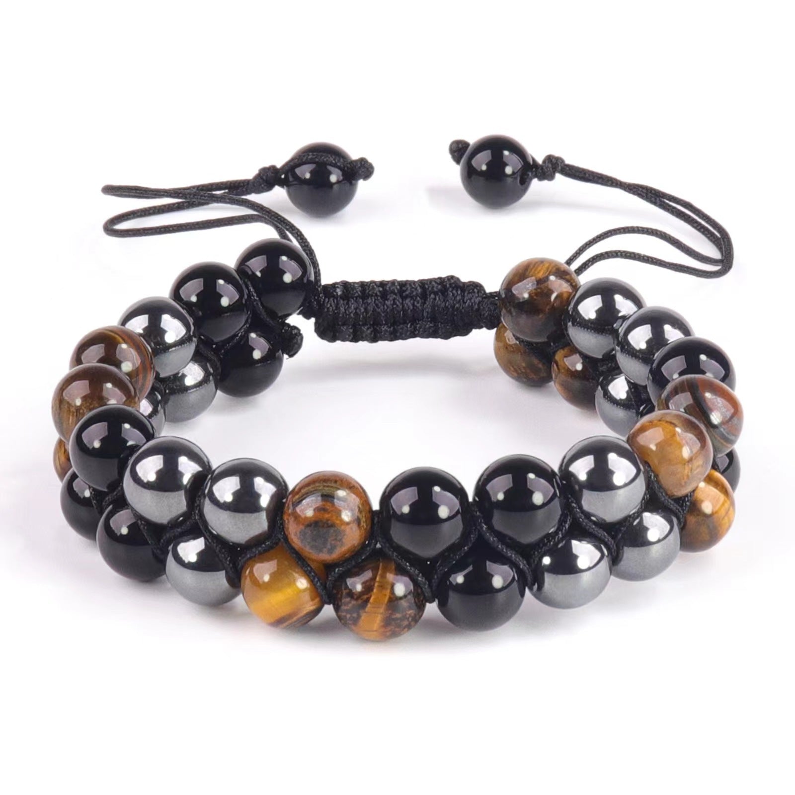 Men's Eye Obsidian Woven Adjustable Black Magnet Bracelet