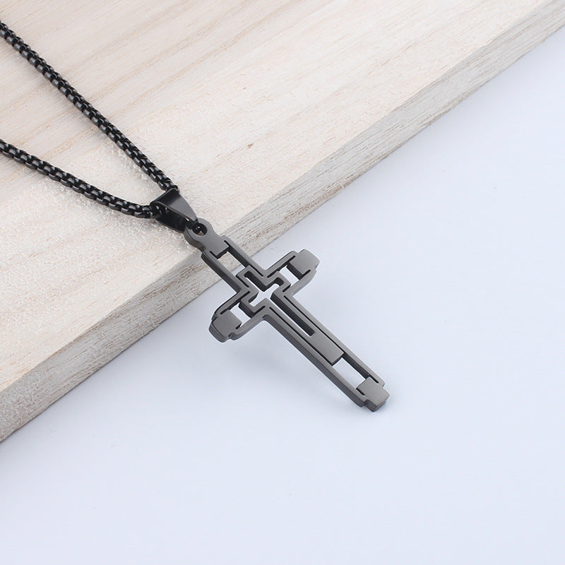 Women's & Men's Fashionable Hip Hop Cool Hollow Cross Niche Titanium Steel No Pendant