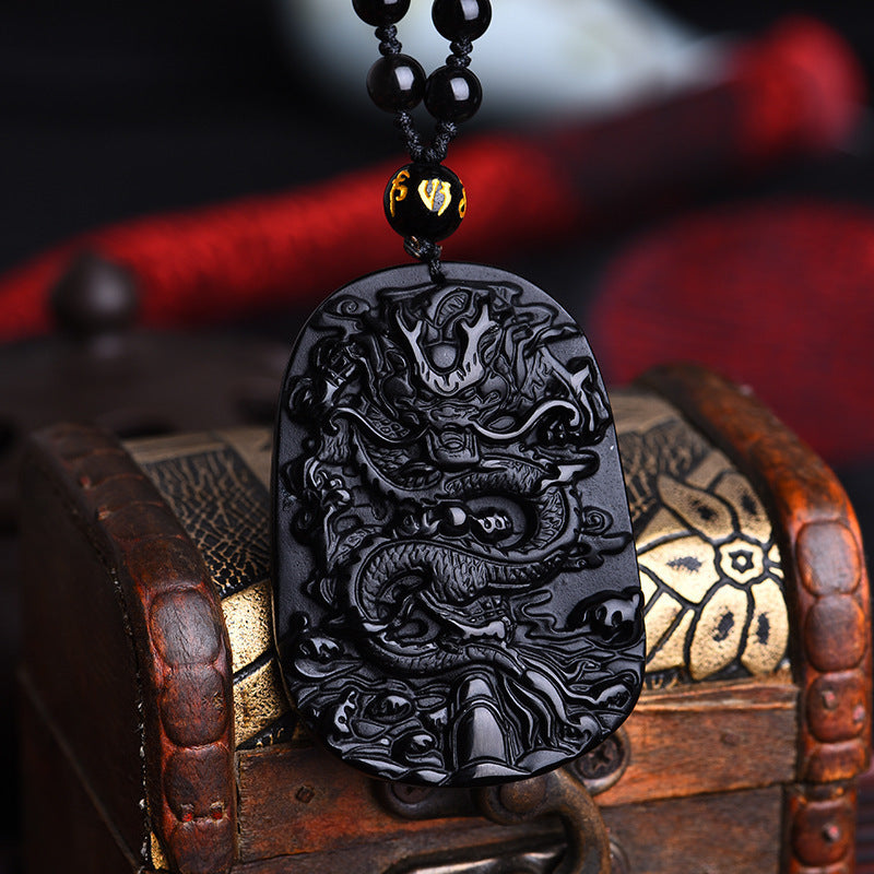 Glass Imitation Obsidian Wolf Head Dragon Gossip Elephant Avalokitesvara Pendant