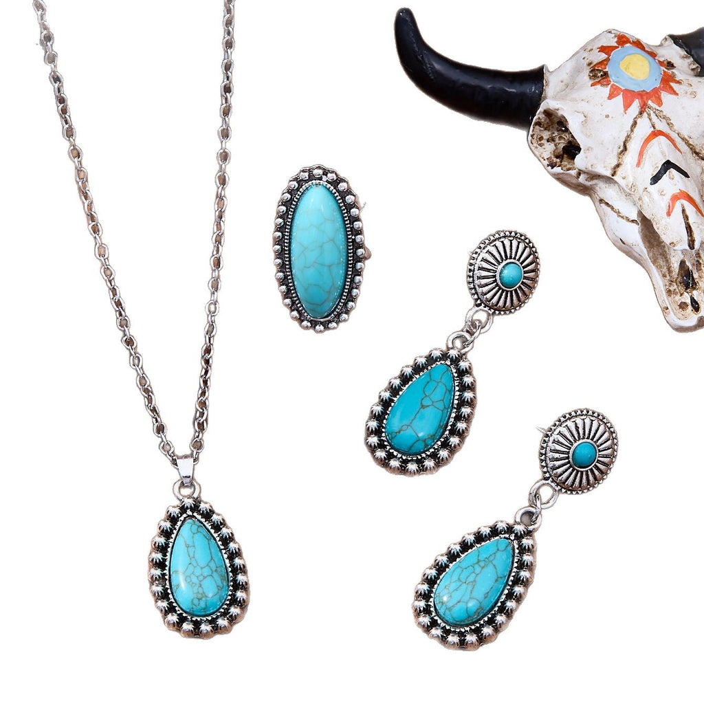 Vintage Water Drop Inlaid Turquoise Ear Rings