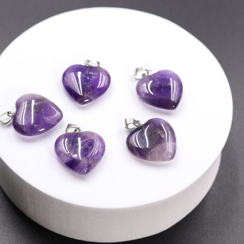 Amethyst Agate Peach Heart Natural Stone Pendant